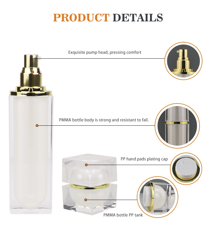 Squared Acrylic New Design Matte White Airless Bottle & Jar Cosmetic Packaging Set